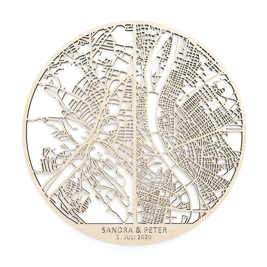 Carte en bois de deux villes