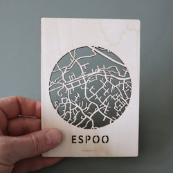 Wooden city map- post card (several options)