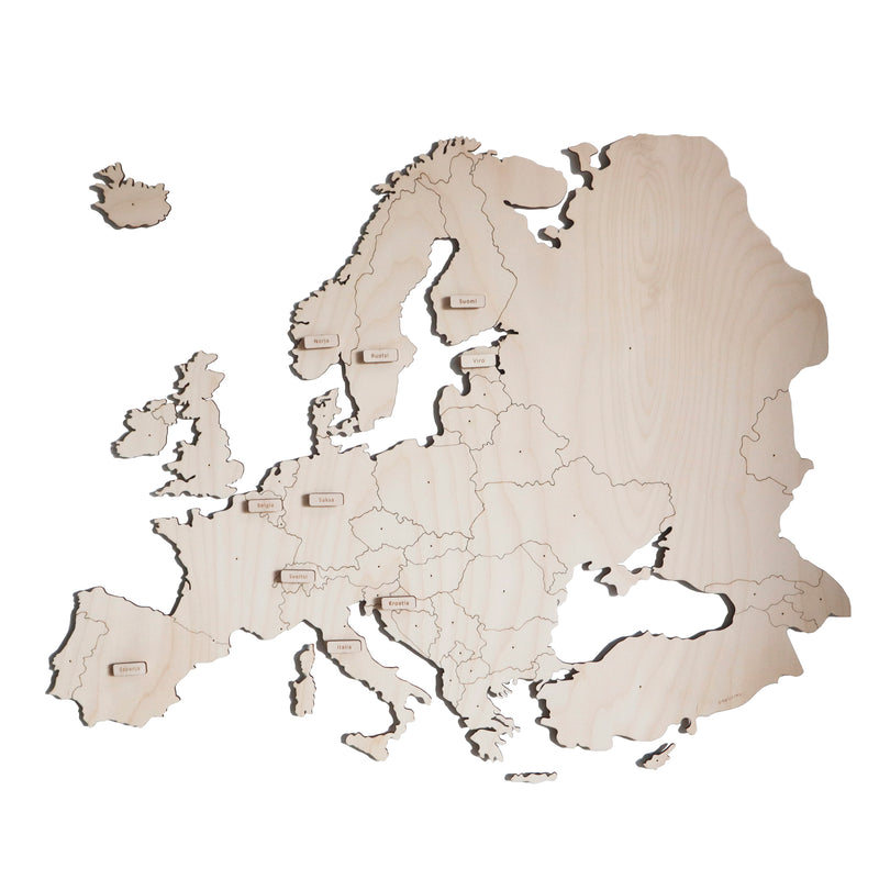 Wooden map of Europe with push pins
