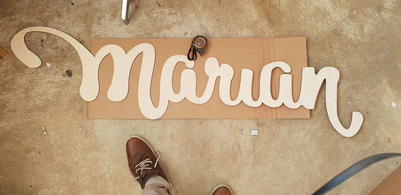 Wooden logo signs and texts